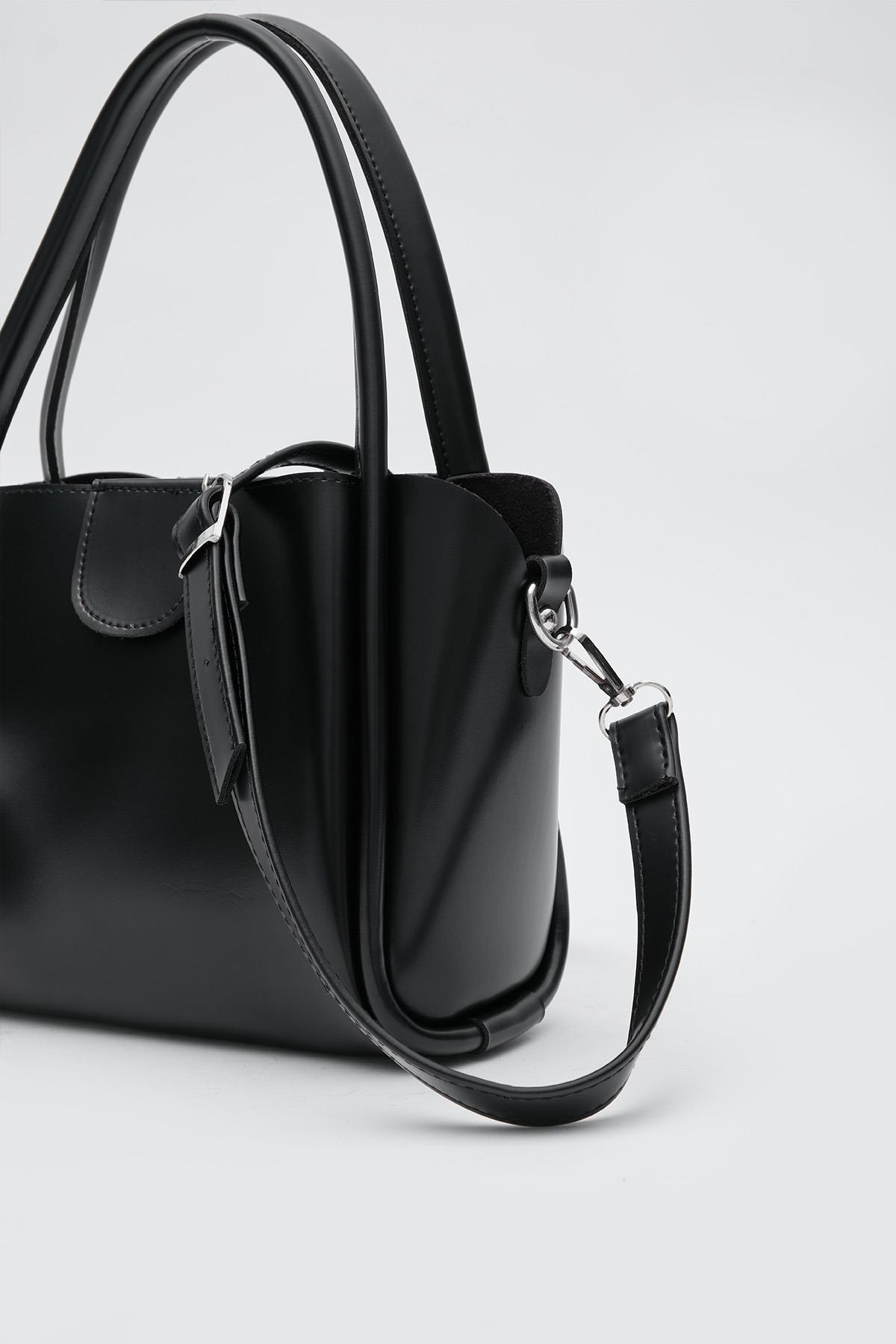 Elegant Black Faux Leather Handbag
