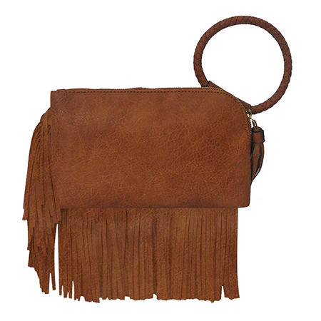Bohemian Style Faux Leather Fringe Clutch Bag